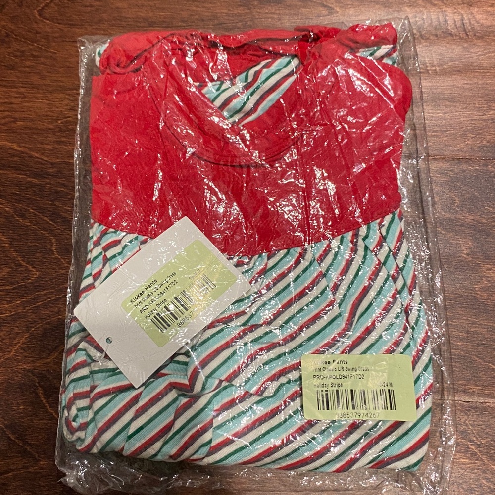 Kickee Pants Holiday Stripe Long Sleeve Swing Dress 18-24m NWT